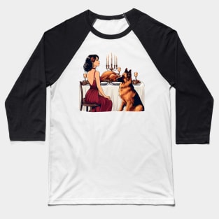 Lady And German Shepherd Thanksgiving Baseball T-Shirt